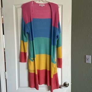Multi-color long cardigan with pockets, size M, worn once.